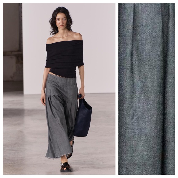 NWT. Zara ZW Collection Blue/Gray Pleated High-Waist Midi Skirt. Size L. - Picture 1 of 12